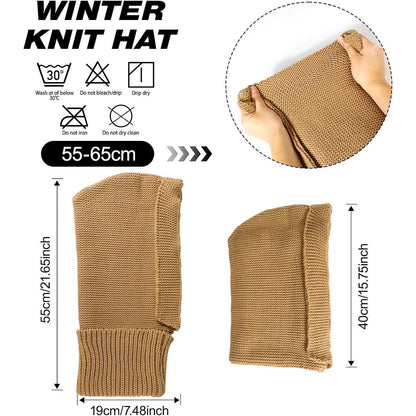 Thermo Strickmütze Damen mit Langer Schal – Winter Sturmhaube Khaki