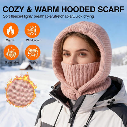 Thermo Strickmütze Damen mit Langer Schal – Rosa Winterhaube