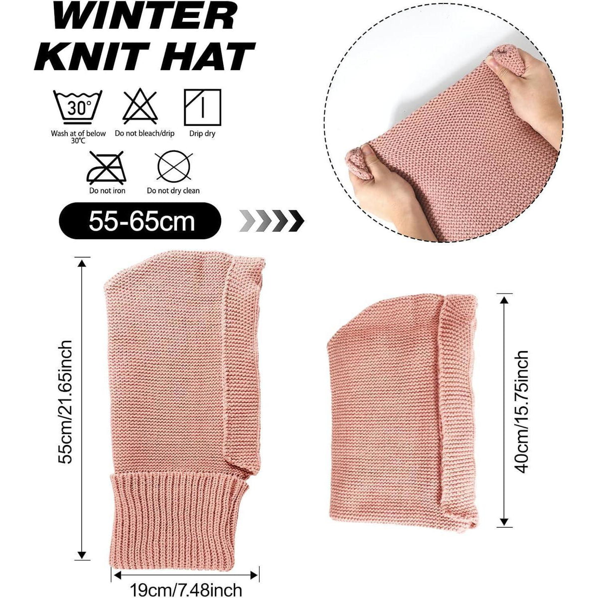 Thermo Strickmütze Damen mit Langer Schal – Rosa Winterhaube
