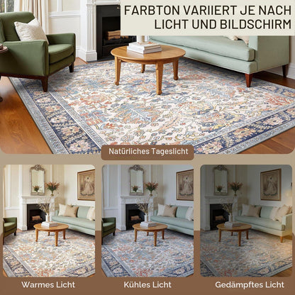 Vintage Teppich Wohnzimmer 160x230cm Rotblau Creme