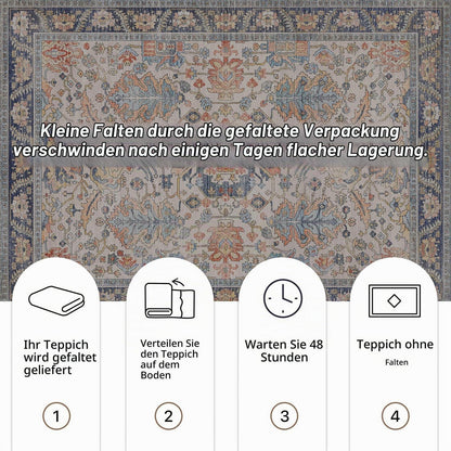 Vintage Teppich Wohnzimmer 160x230cm Rotblau Creme