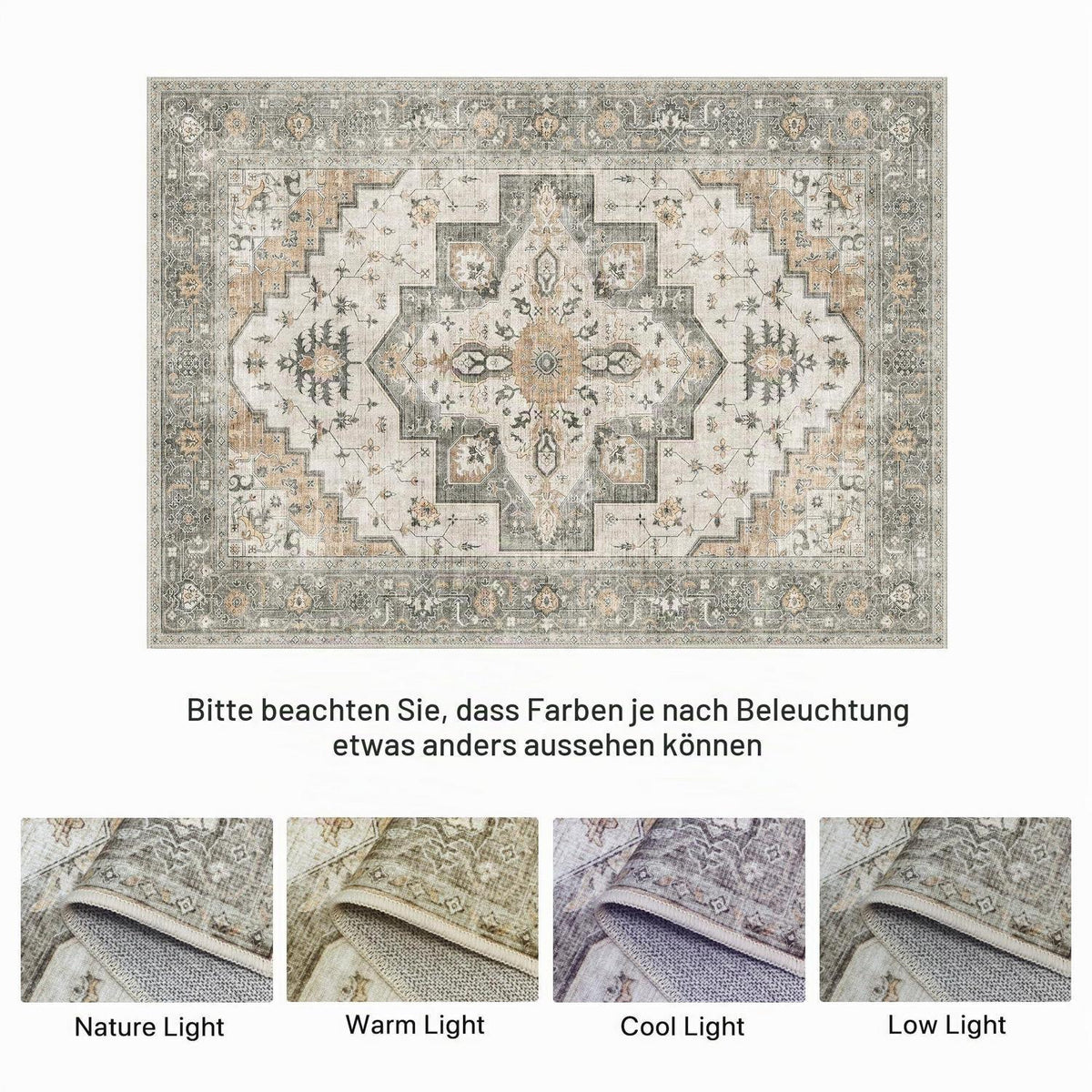 Vintage Teppich Wohnzimmer 300x400cm Taupe – Waschbar & Rutschfest