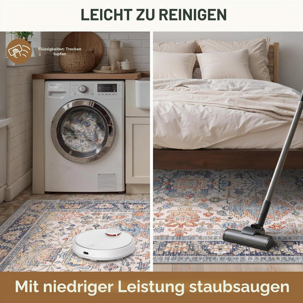 Vintage Teppich Wohnzimmer 200x290cm Rotblau Creme