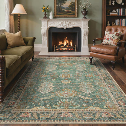 Vintage Teppich Grün 160x230cm – Waschbar & Rutschfest