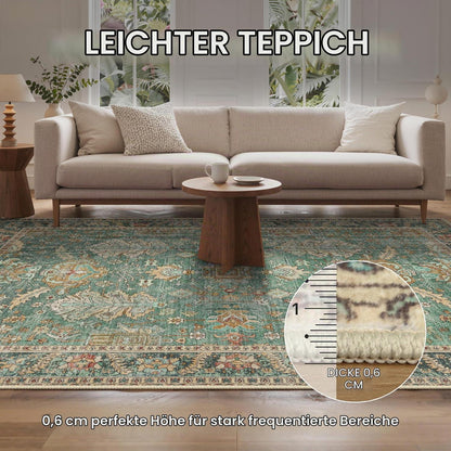 Vintage Teppich Grün 160x230cm – Waschbar & Rutschfest