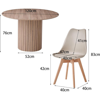 Runder Esstisch 120cm + 6 Stühle – Hellbraun & Khaki