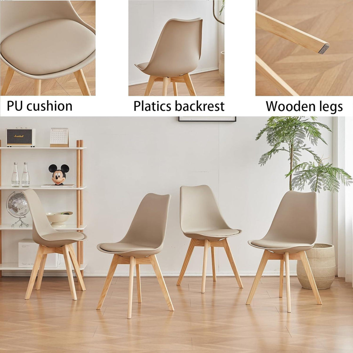 Runder Esstisch 120cm + 6 Stühle – Hellbraun & Khaki