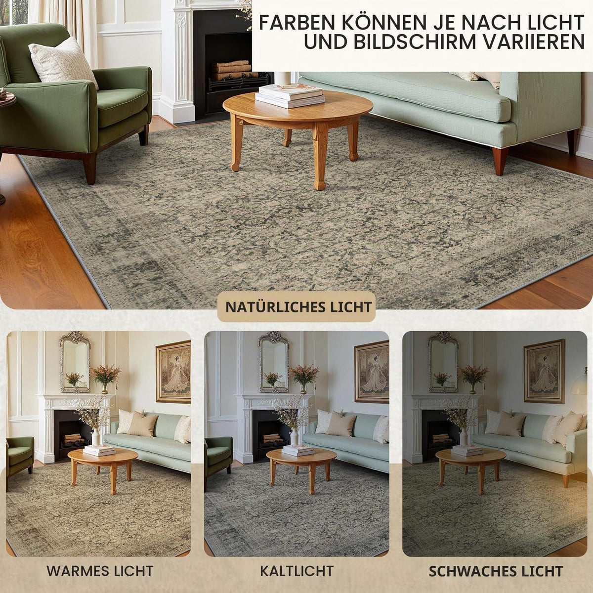 Vintage Teppich Wohnzimmer 240x300cm Hellbraun Rechteckig
