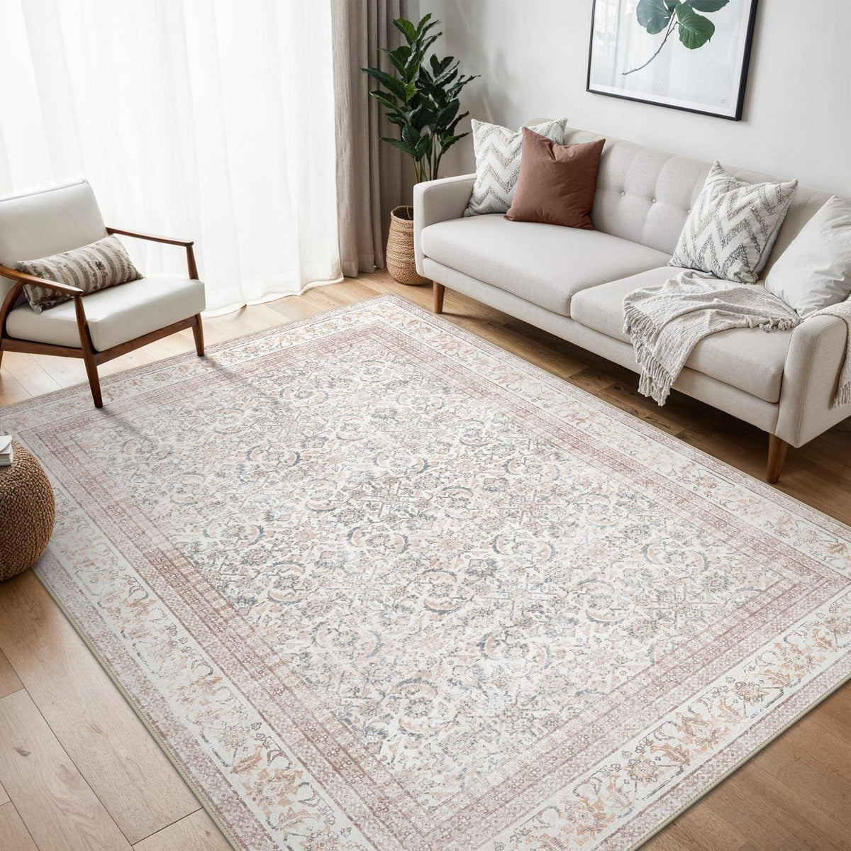 Vintage Teppich Wohnzimmer 240x300cm Hellbeige Rechteckig