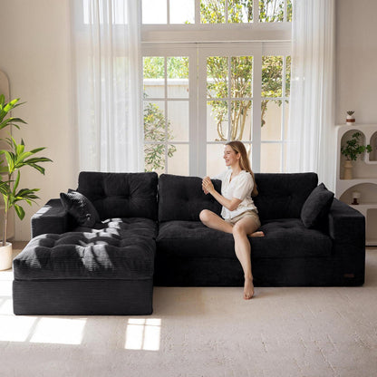 MAXYOYO Ecksofa mit Schlaffunktion & Ottomane, Schwarz