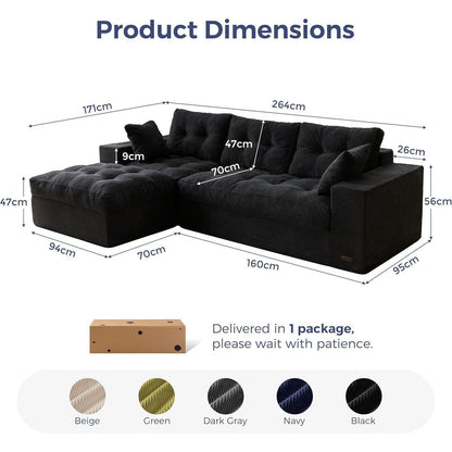 MAXYOYO Ecksofa mit Schlaffunktion & Ottomane, Schwarz