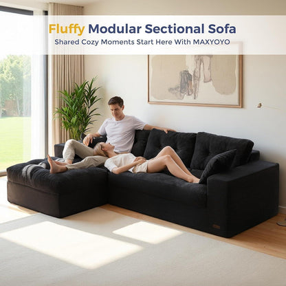 MAXYOYO Ecksofa mit Schlaffunktion & Ottomane, Schwarz