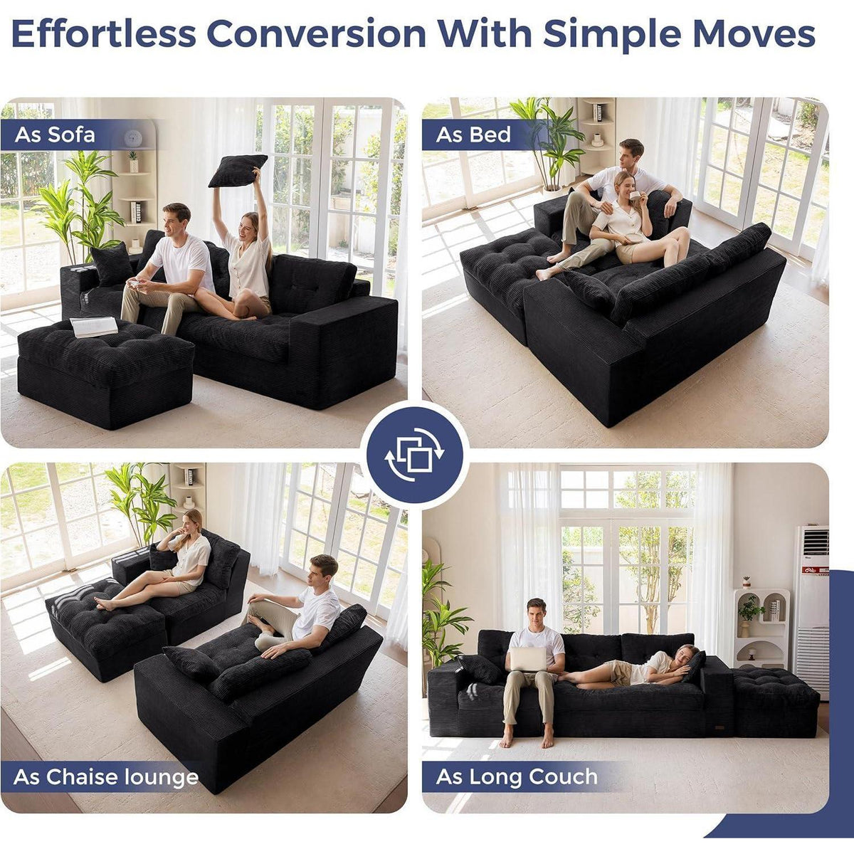 MAXYOYO Ecksofa mit Schlaffunktion & Ottomane, Schwarz