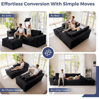 MAXYOYO Ecksofa mit Schlaffunktion & Ottomane, Schwarz