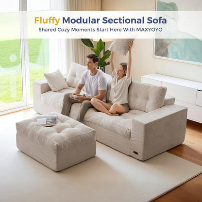 L-förmiges Cord Sofa mit Schlaffunktion – Cremeweiß, Keine Montage