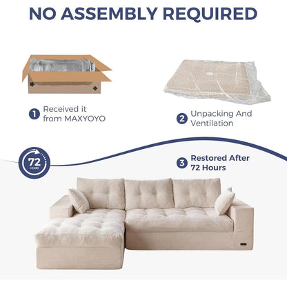 L-förmiges Cord Sofa mit Schlaffunktion – Cremeweiß, Keine Montage