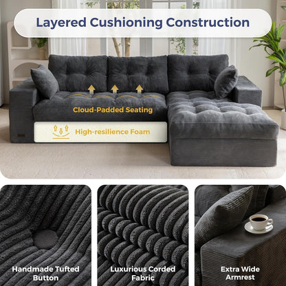 MAXYOYO Ecksofa mit Schlaffunktion & Ottomane, Grau