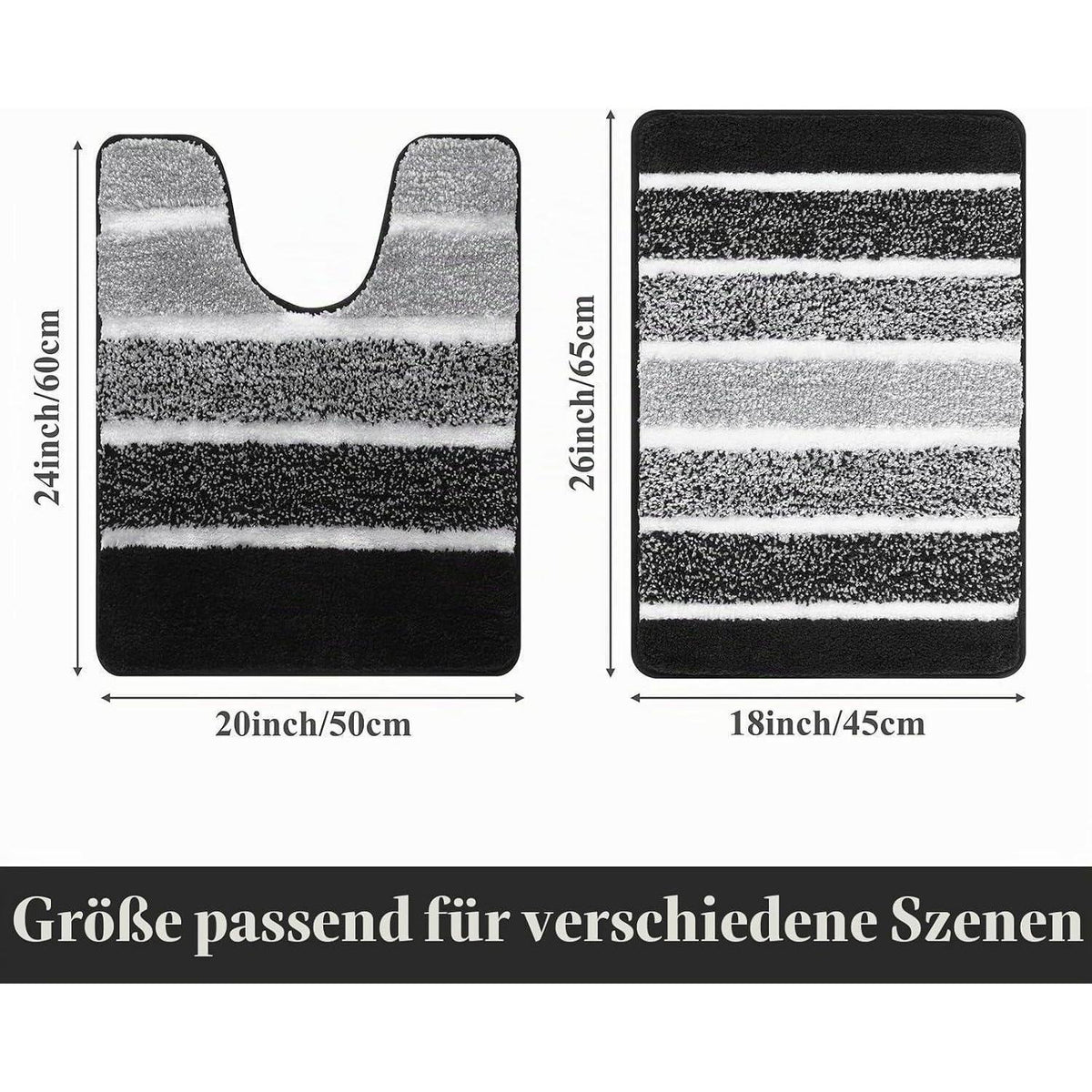 Rutschfester Badteppich Set 2-teilig Schwarz – Weich & Wasserabsorbierend