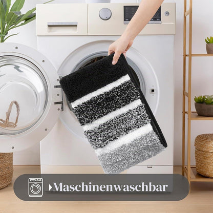 Rutschfester Badteppich Set 2-teilig Schwarz – Weich & Wasserabsorbierend