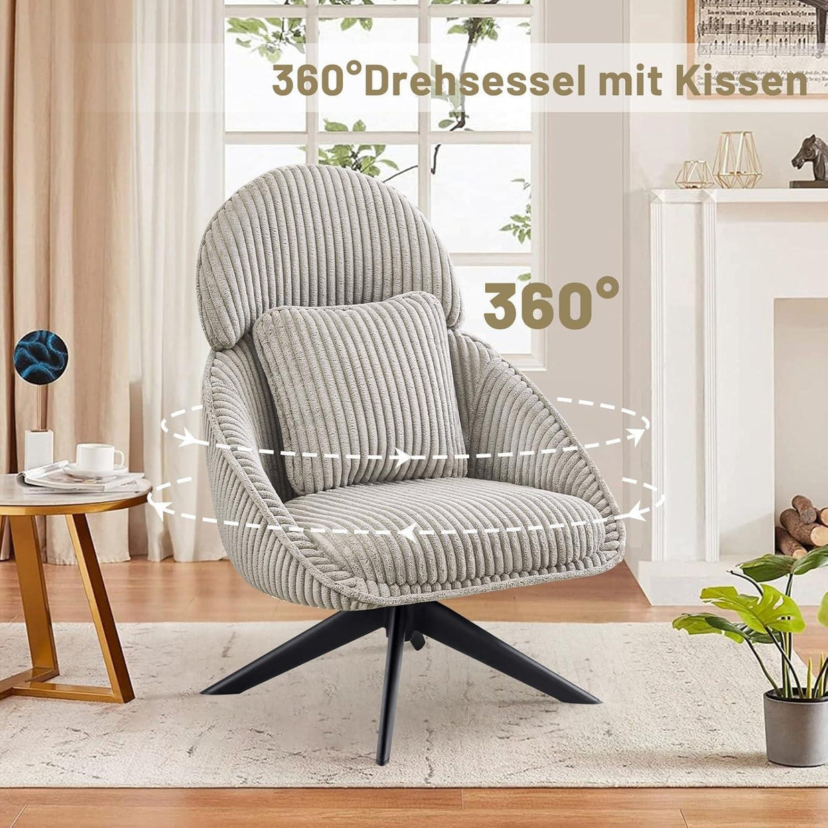Loungesessel 360° Drehbar mit Abnehmbarem Kissen – Grau/Hellgrau