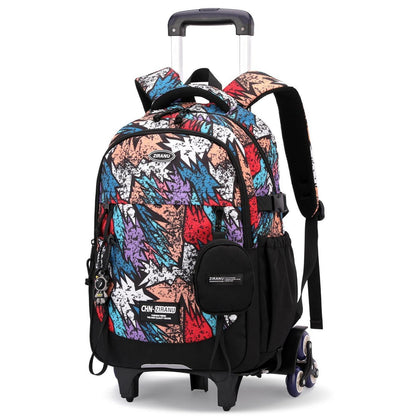 Schulrucksack mit Rollen für Jungen – Abnehmbarer Trolley & 6 Räder