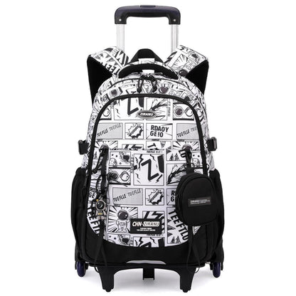 Schulrucksack mit Rollen für Jungen – Abnehmbarer Trolley & 6 Räder