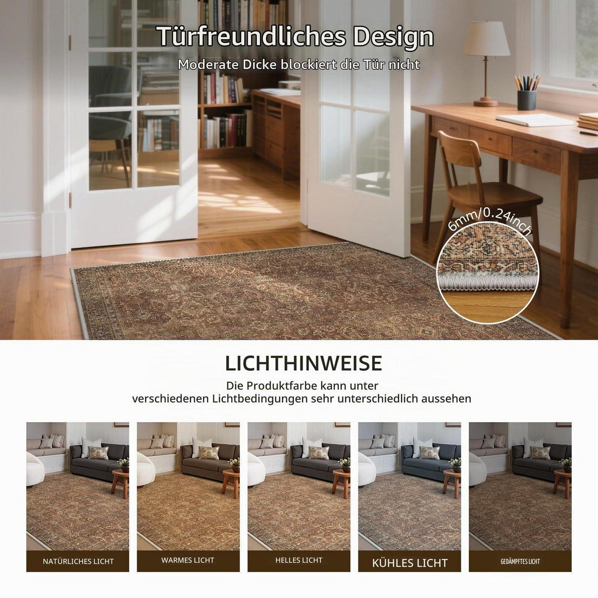 Vintage Läufer Teppich 80x300 cm Rotbraun Waschbar