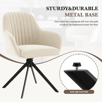 Esszimmerstuhl 360° drehbar mit Armlehne, Kordsamt Khaki/Schwarz