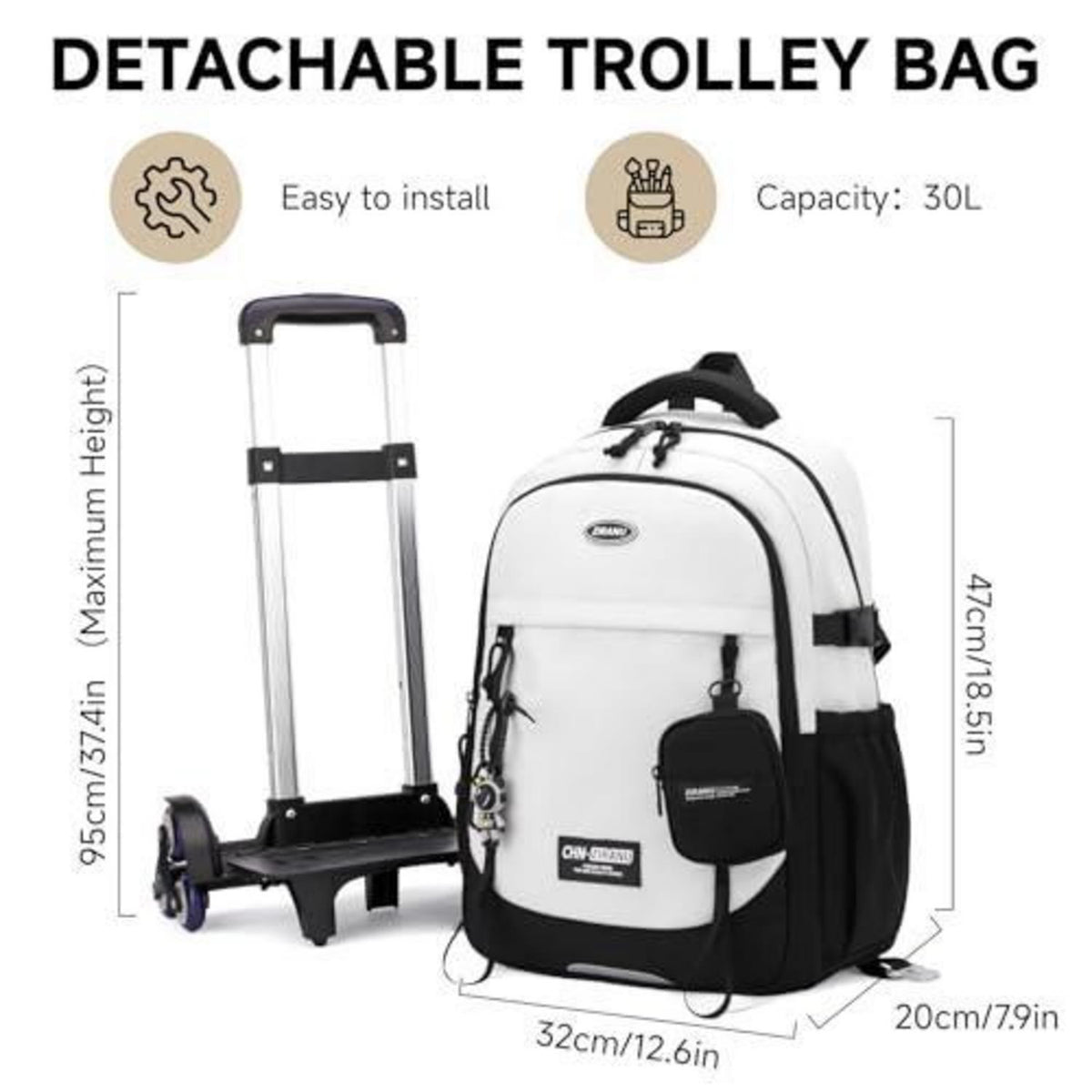 Schulrucksack mit Rollen für Jungen – Abnehmbarer Trolley & 6 Räder