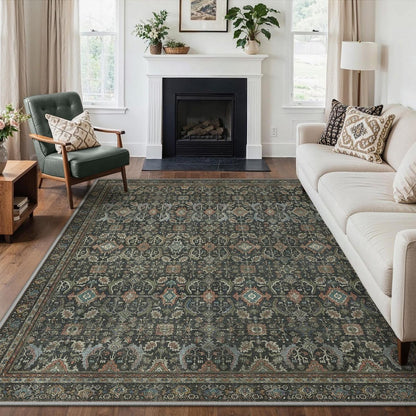 Wohnzimmerteppich 200x290 cm – Waschbar, Antik Graubraun