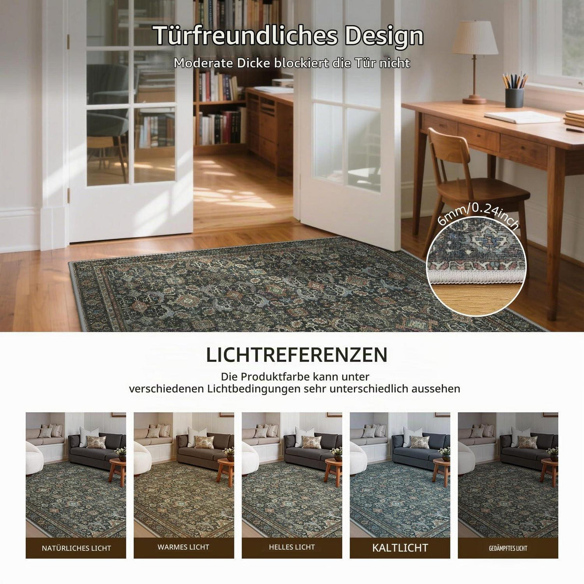 Wohnzimmerteppich 200x290 cm – Waschbar, Antik Graubraun