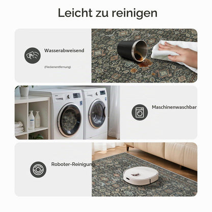Wohnzimmerteppich 200x290 cm – Waschbar, Antik Graubraun