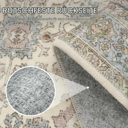 Vintage Teppich Wohnzimmer 160x230 cm – Beige Kurzflor Teppich