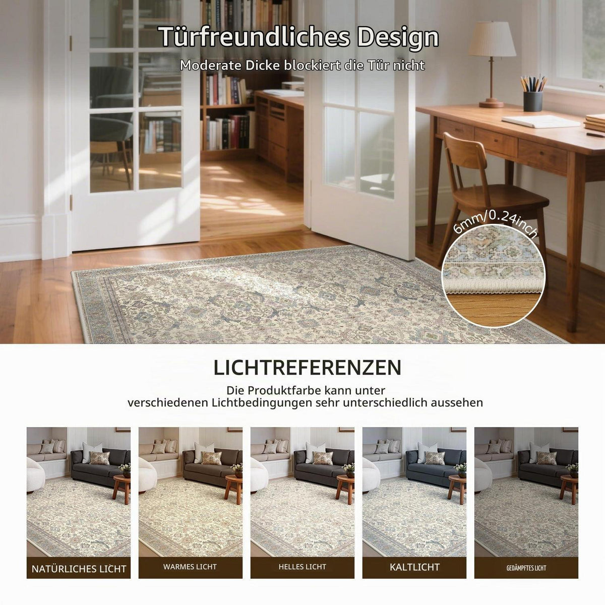 Vintage Teppich Wohnzimmer 160x230 cm – Beige Kurzflor Teppich
