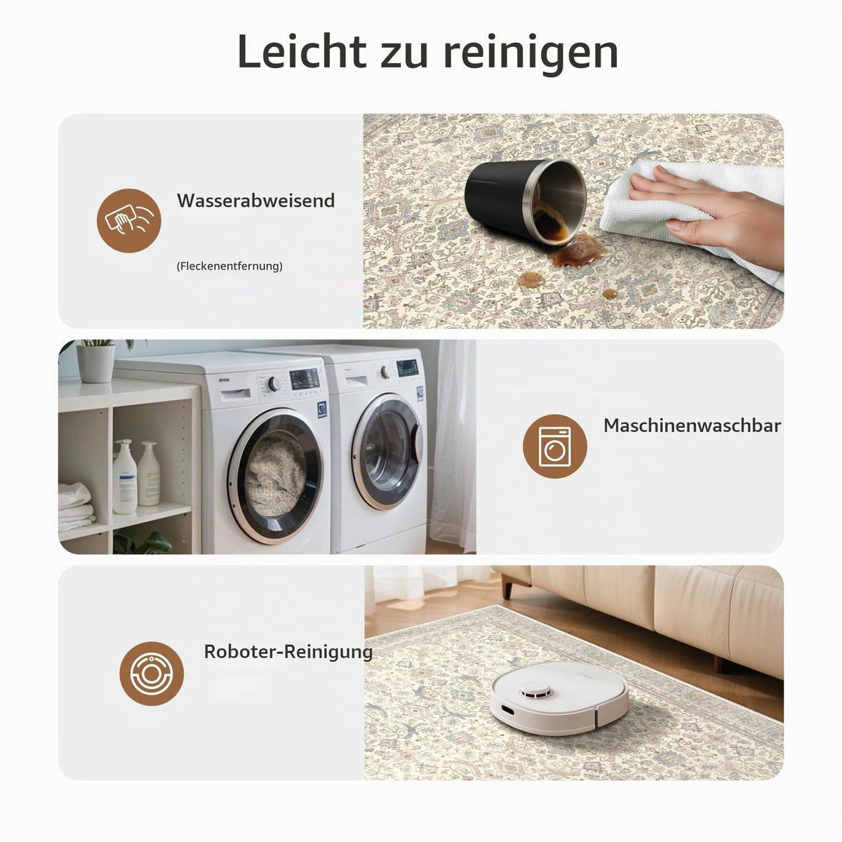 Vintage Teppich Wohnzimmer 160x230 cm – Beige Kurzflor Teppich