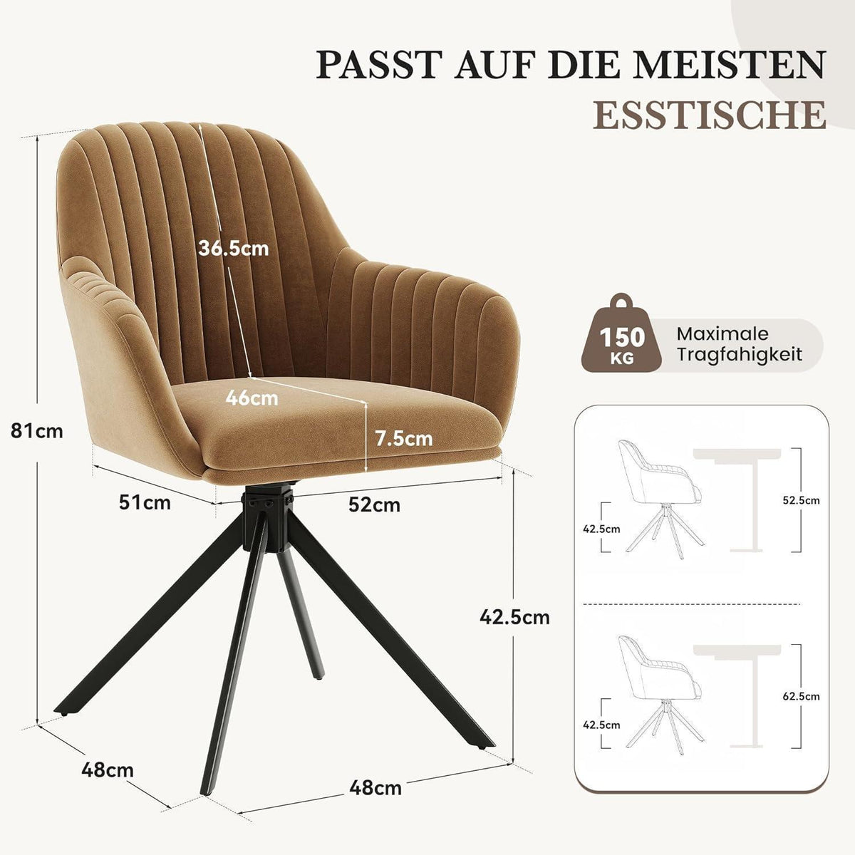Drehbarer Esszimmerstuhl mit Armlehne, Braun/Schwarz