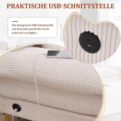 4-Sitzer Samt U-Sofa mit Massivholzrahmen & Relaxpositionen (Beige)