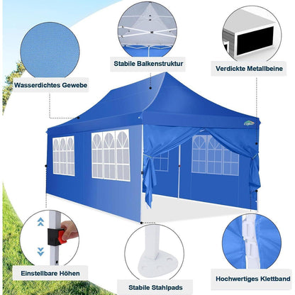 Faltpavillon 3x6m wasserdicht mit Seitenteilen – Partyzelt für Garten