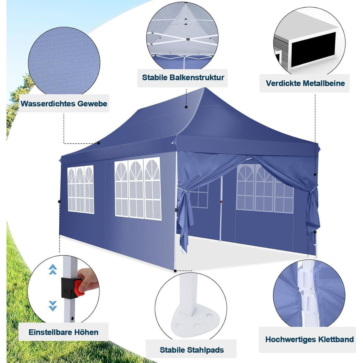 Faltpavillon 3x6m wasserdicht mit Seitenteilen