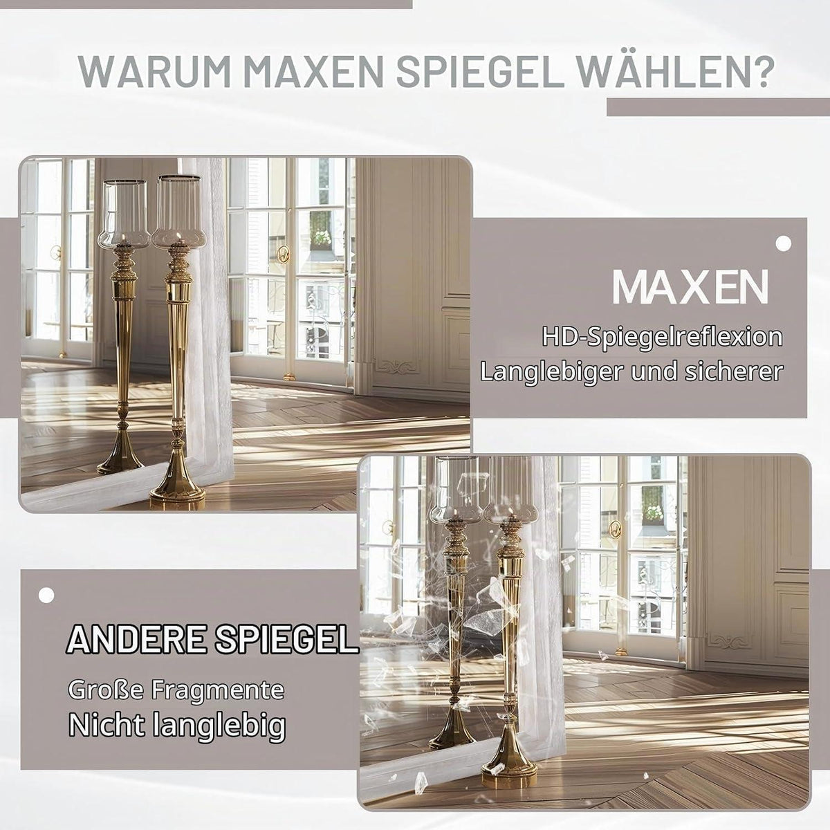 Großer Gewölbter Standspiegel 180x80cm | Massivholz, Bauernhaus-Stil