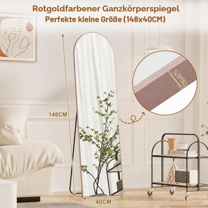 Großer Ganzkörperspiegel 148x40cm, Roségold, Stand- & Wandspiegel