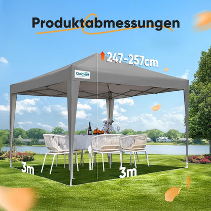 3x3m Faltpavillon wasserdicht mit Seitenwänden & UV-Schutz