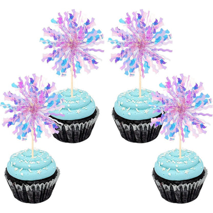 Feuerwerk Cupcake Toppers - 30 Stück Lila Partydeko