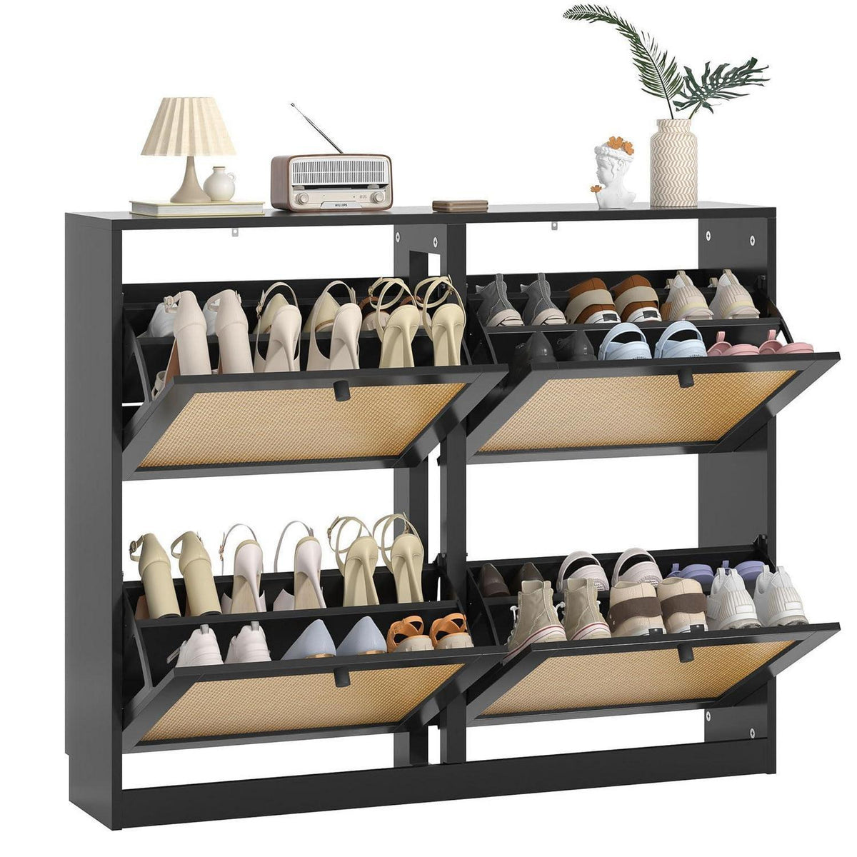 Schuhschrank 4 Klappen – Platzsparender Schuhregal für 16-24 Paar