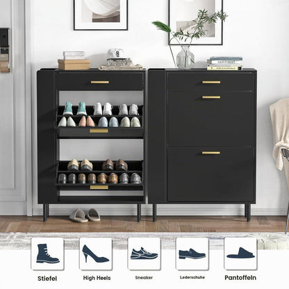 Schuhschrank mit 2 Schubladen & verstellbaren Fächern, 8-12 Paar, Schwarz