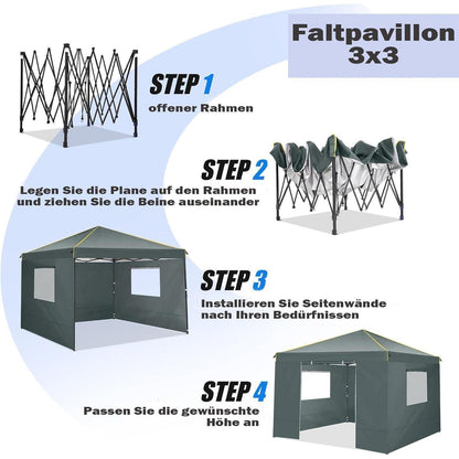 3x3 Pavillon Wasserdicht mit Seitenteilen – Garten & Camping