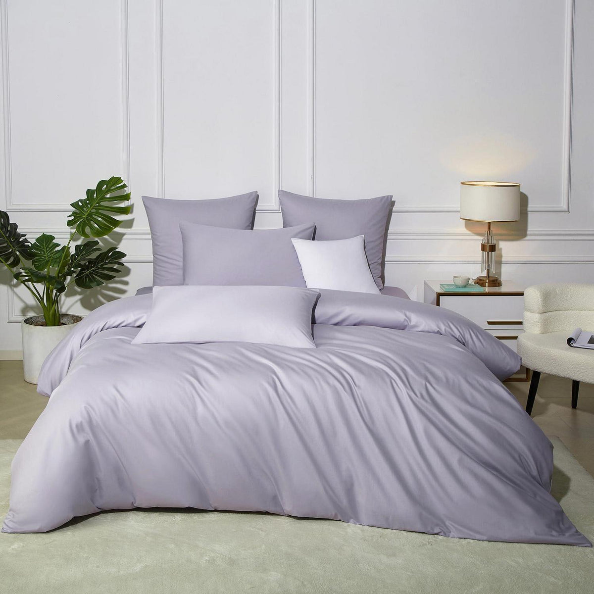 Baumwoll Bettwäsche Set Lila 220x240 cm | 3-teilig