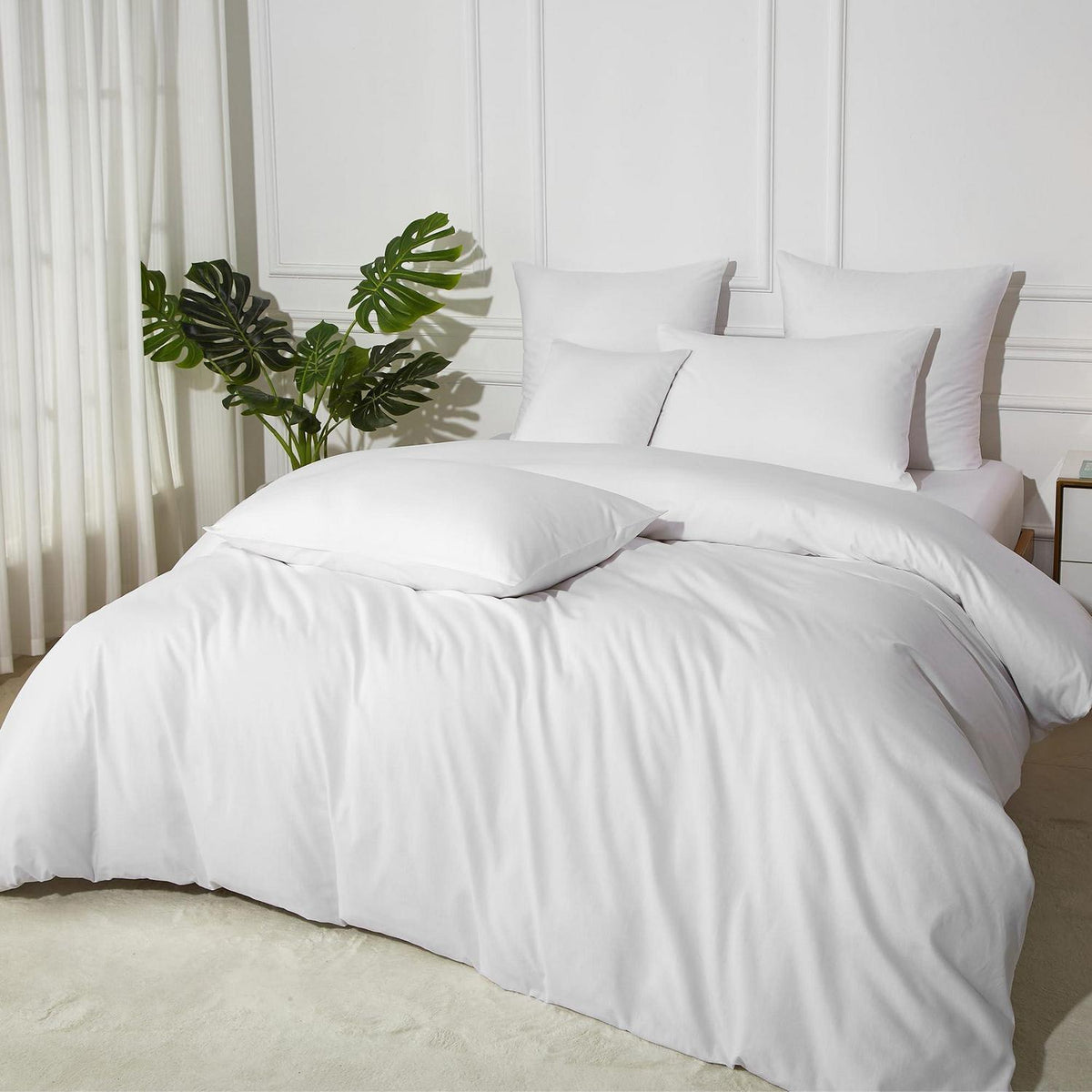 Baumwoll Bettwäsche Set 220x240 Weiß – 3-teilig, Atmungsaktiv