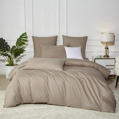 Baumwoll Bettwäsche Set 200x220 Khaki Taupe Uni