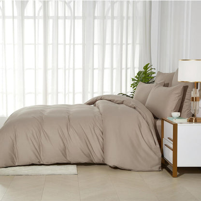 Baumwoll Bettwäsche Set 200x220 Khaki Taupe Uni